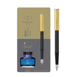 Parker Beta Premium Gold Trim Fountain Pen with Ink Bottle